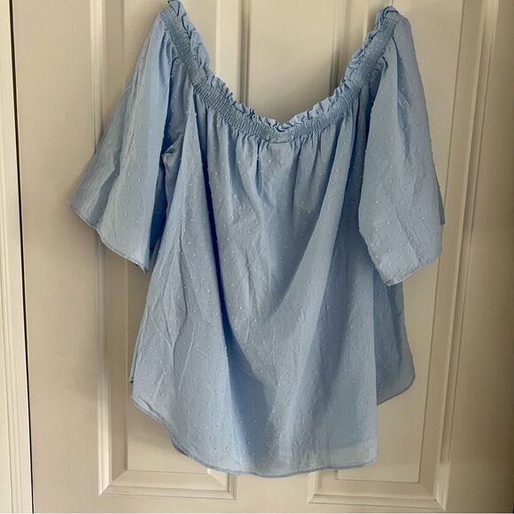 H&M Off the Shoulder Blouse Short Sleeve Top Light Blue Size 10 - Picture 5 of 7